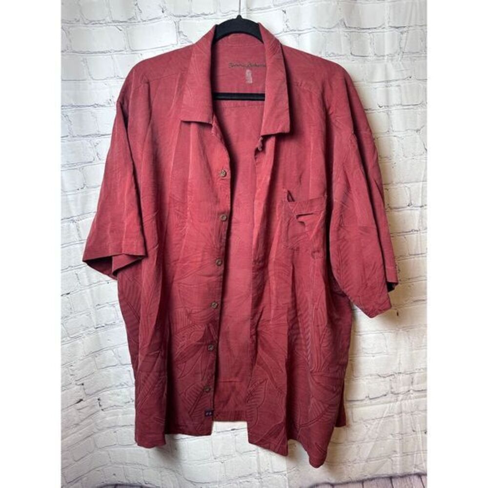 Tommy Bahama Silk Button Up Shirt Floral Burgundy Red XL Extra Large‎